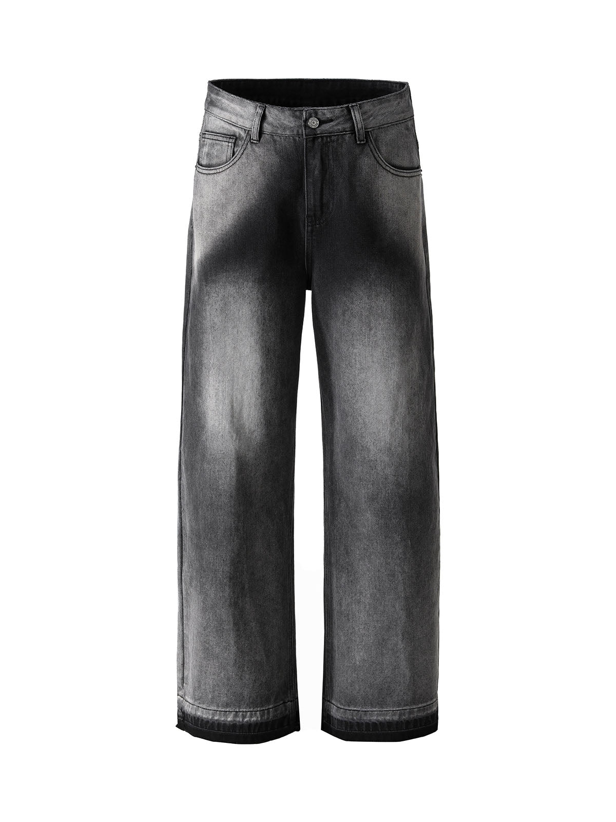 Washed Raw Edge Straight Jeans - Goatlv
