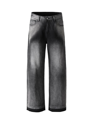 Washed Raw Edge Straight Jeans - Goatlv
