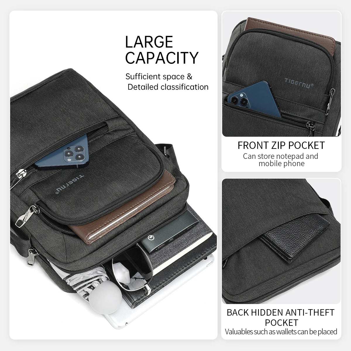 Waterproof Men’s Crossbody Bag with Shockproof 9.7" iPad Compartment Trendha
