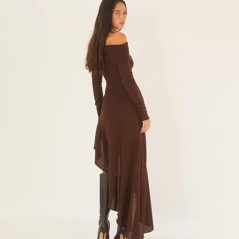 Chic Off-Shoulder Ruffle Long Dress Nyzzle