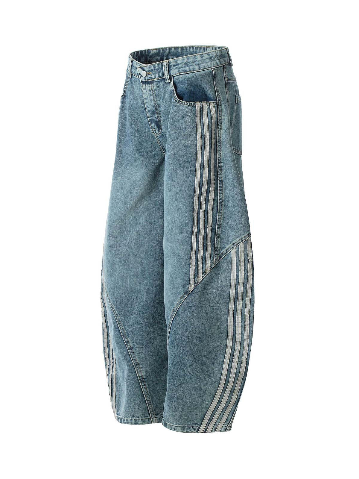Striped Stitching Barrel Jeans - Goatlv