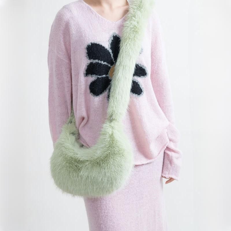 Chic Fuzzy Faux Fur Half Moon Shoulder Bag Trendha