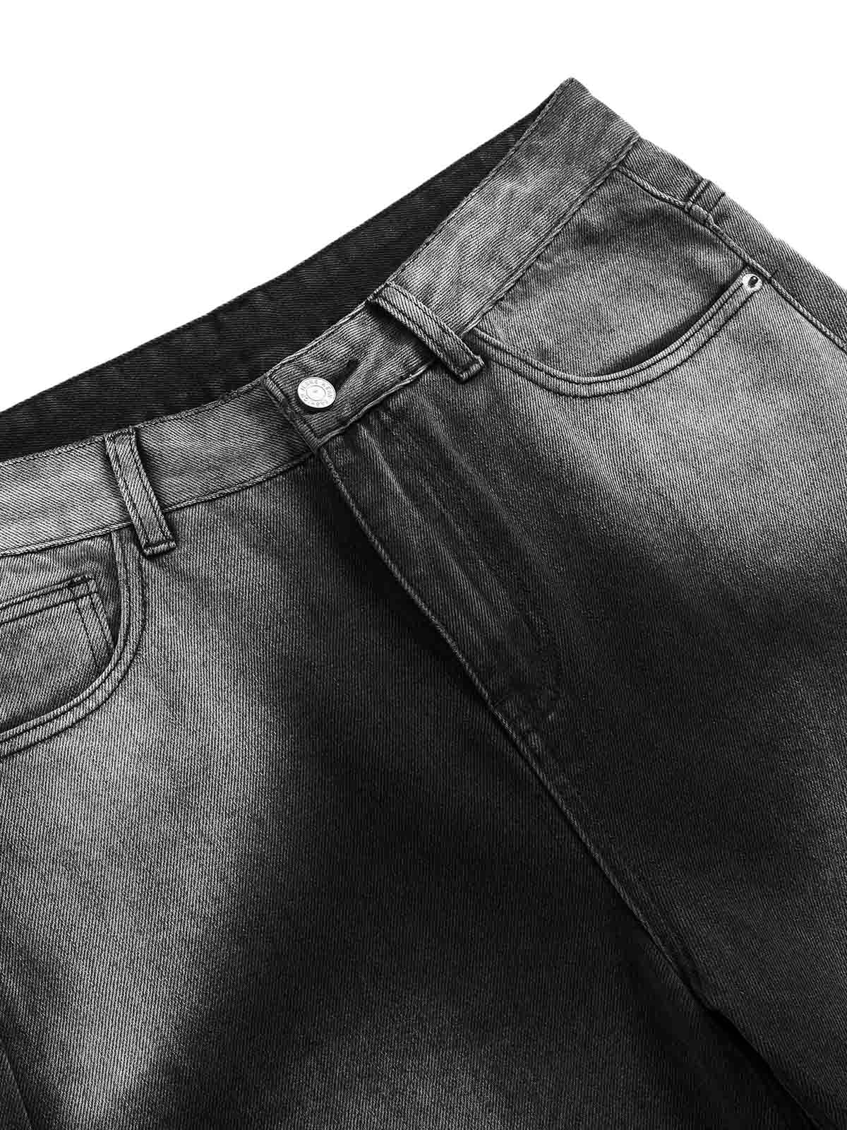 Washed Raw Edge Straight Jeans - Goatlv
