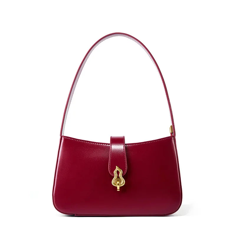 Luxury Wine Red Genuine Leather Half Moon Shoulder Bag for Women Trendha