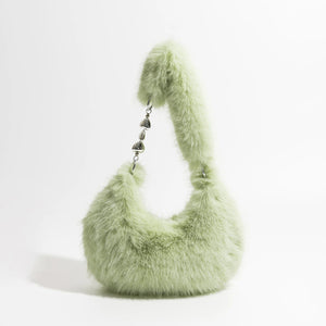 Chic Fuzzy Faux Fur Half Moon Shoulder Bag Trendha