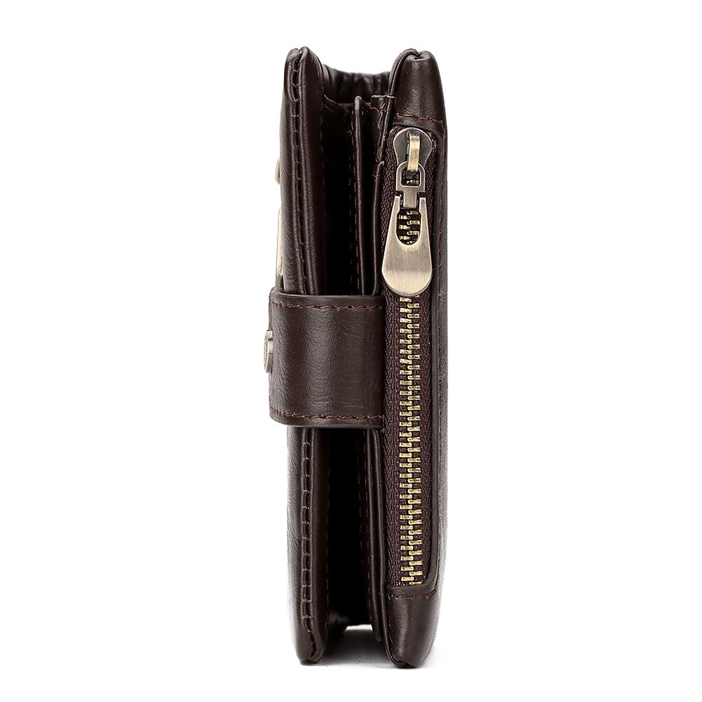 Genuine Leather Slim Wallet with Zipper Coin Pocket Trendha