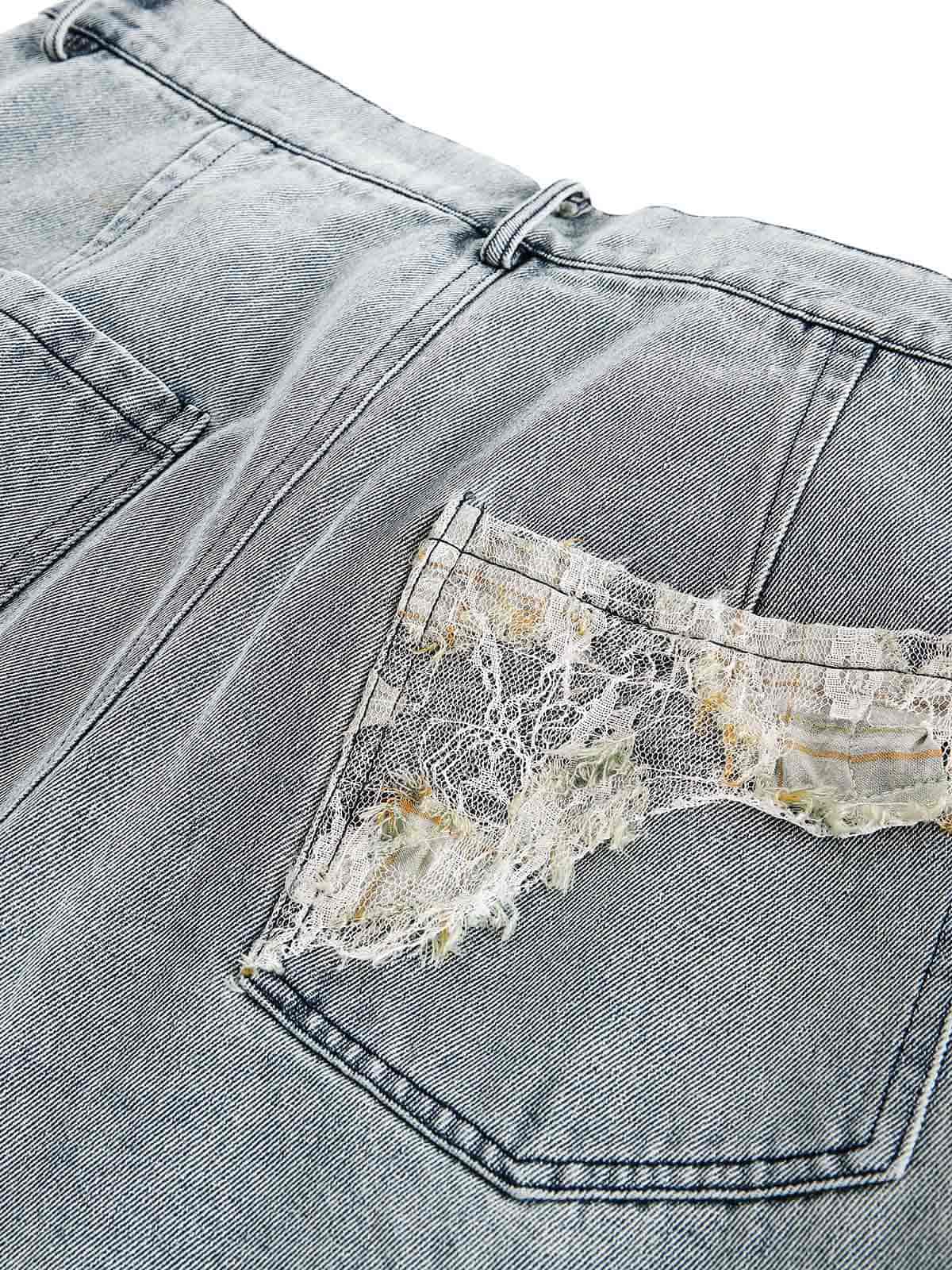 Ripped Lace Patchwork Straight Jeans - Goatlv
