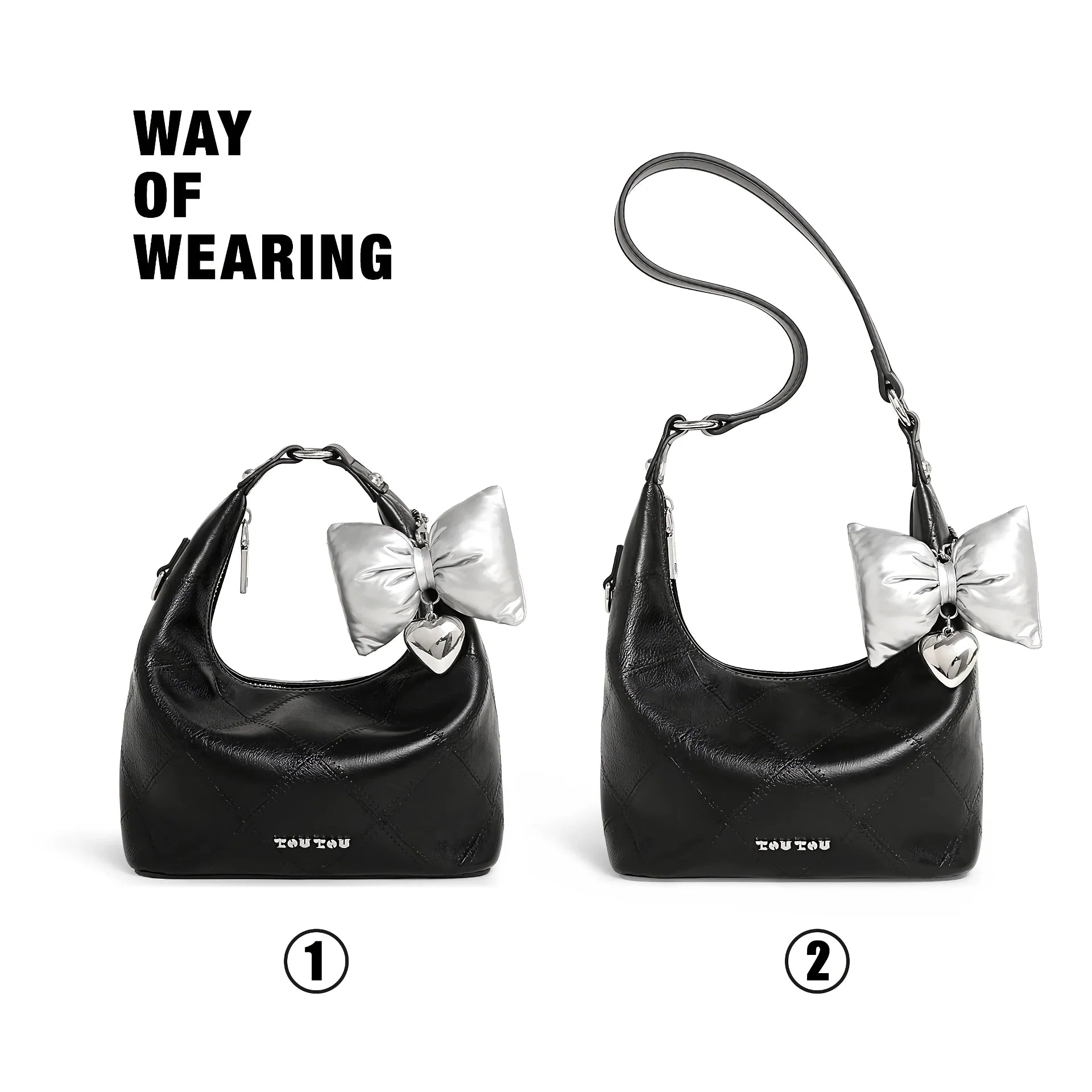 Versatile Women’s Diamond Grid Tote Bag with Butterfly Bow Pendant Trendha