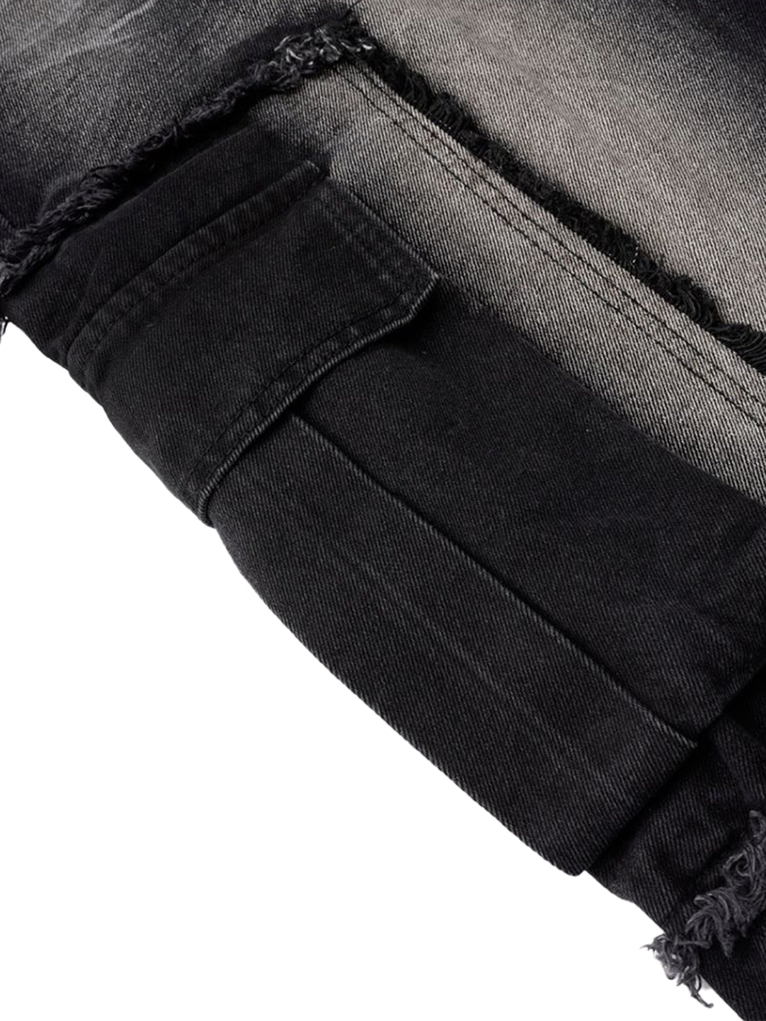 Distressed Raw Edge Cargo Drawstring Barrel Jeans - Goatlv