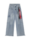 Side-Scarf Pleated Baggy Jeans - Goatlv