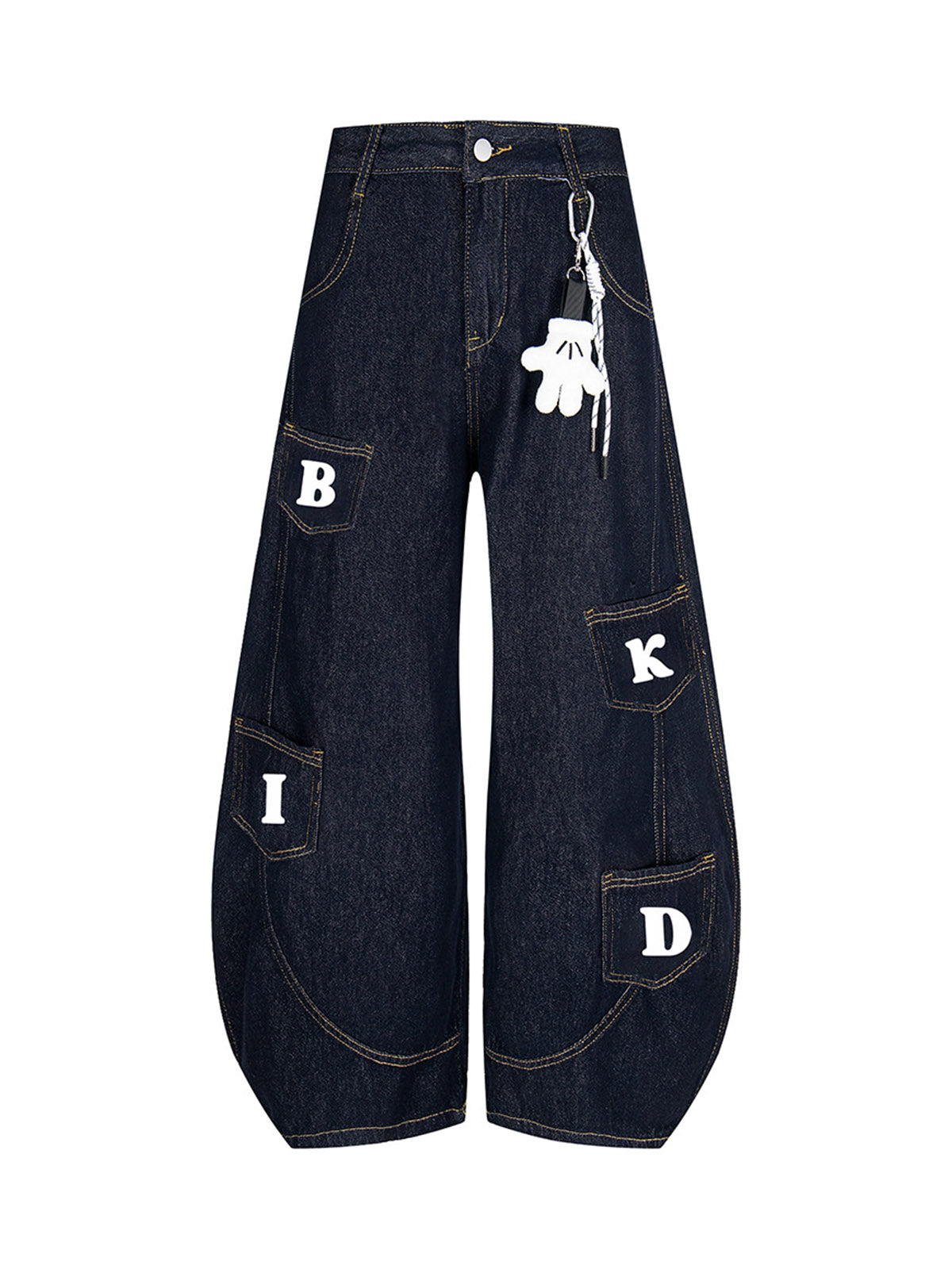 Fun Letter Pocket Barrel Jeans - Goatlv