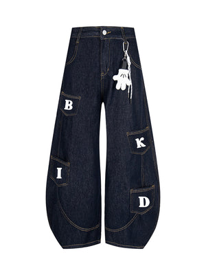 Fun Letter Pocket Barrel Jeans - Goatlv