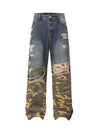 Distressed Camouflage Patchwork Jeans - Goatlv