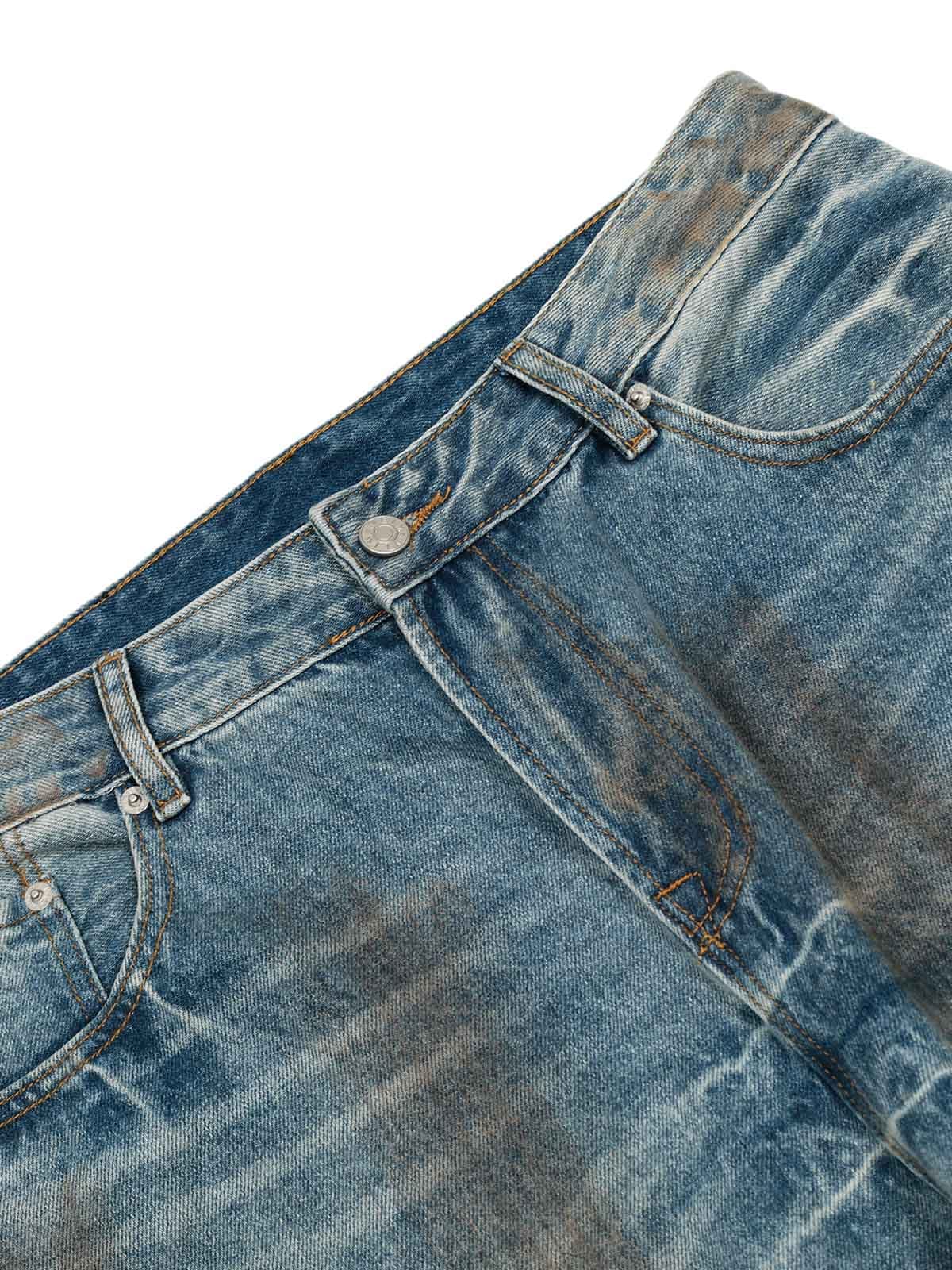 Washed Distressed Ripped Barrel Jeans - Goatlv