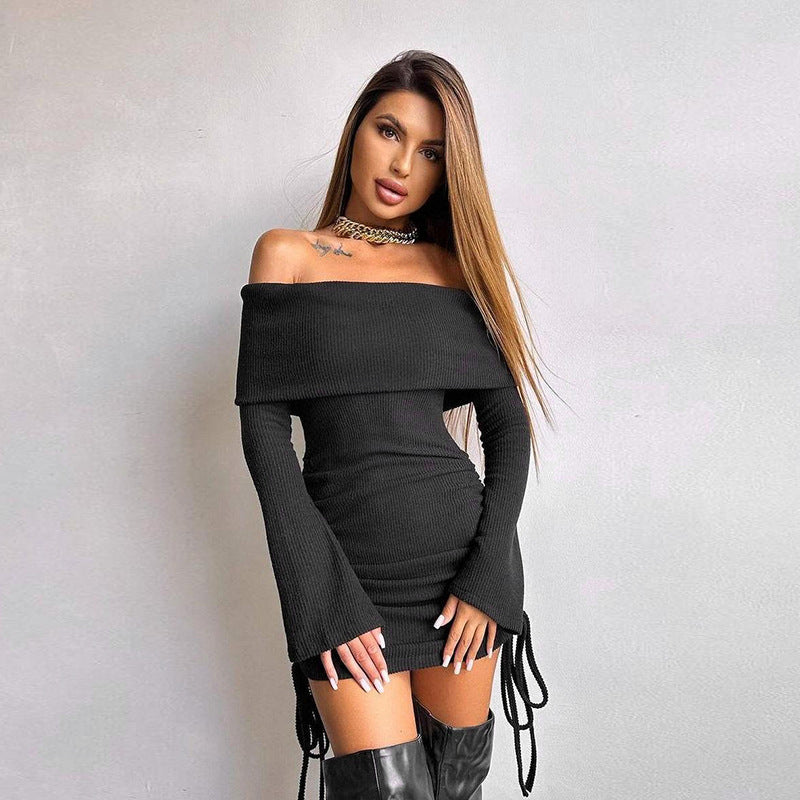 Slim-fit Off-shoulder Drawstring Bag Hip Dress Women Nyzzle