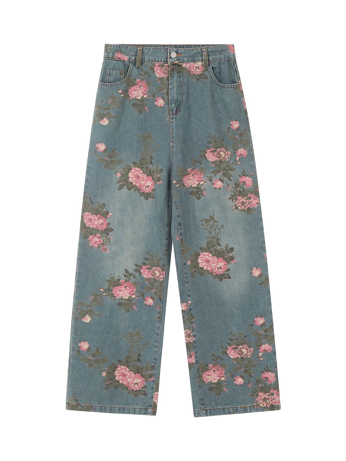 Goatlv Floral Print Straight Jeans - 2409 - Goatlv