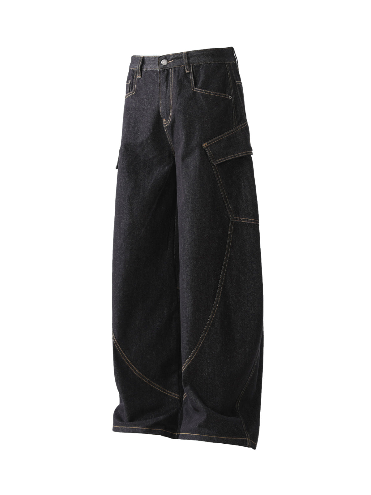 Multi-Pocket Deconstructed Washed Barrel Cargo Jeans - Goatlv