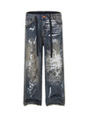 Print Hand-Painted Graffiti Drawstring Baggy Jeans - Goatlv