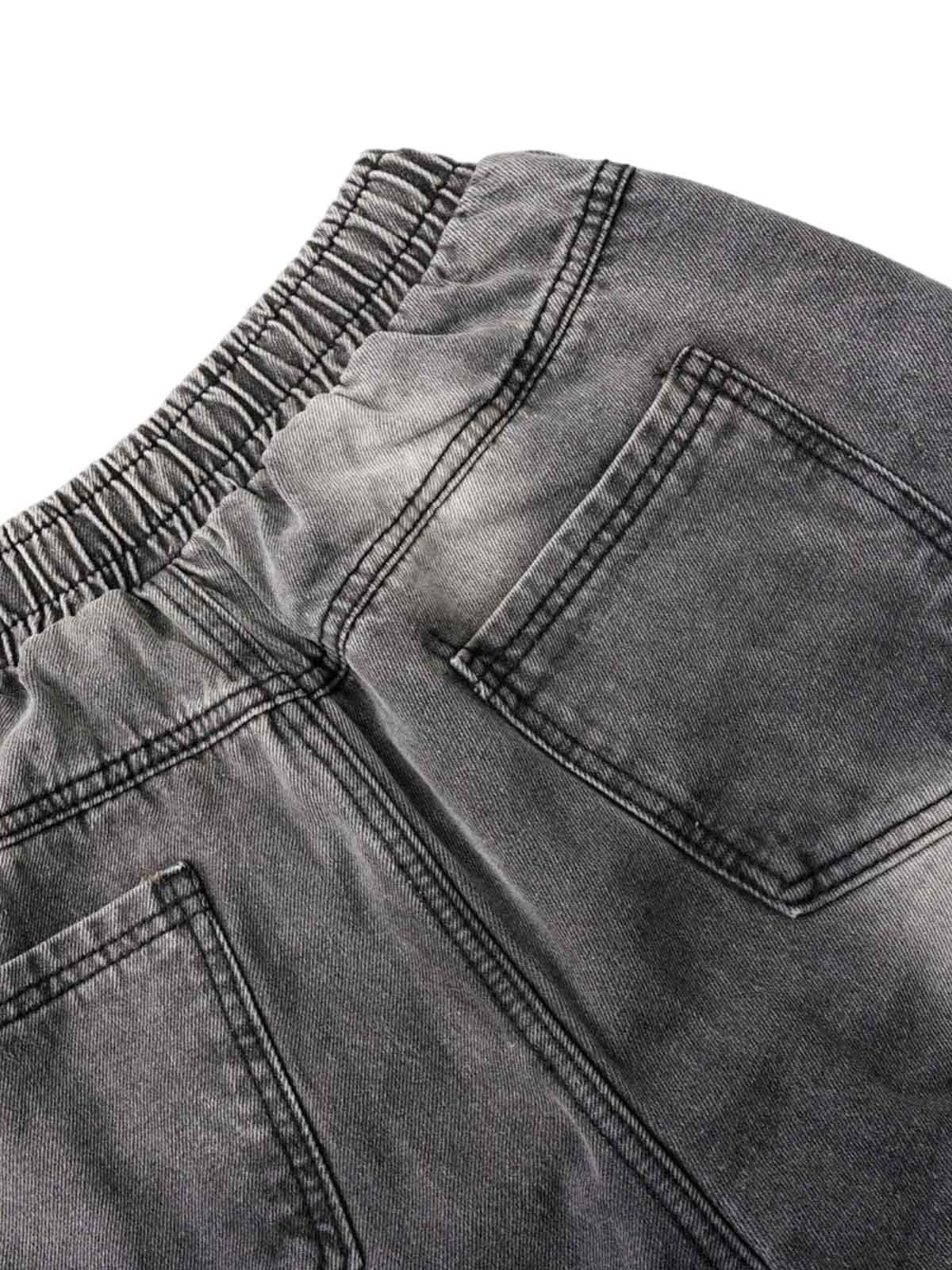 Washed Distressed Raw Edge Drawstring Jeans - Goatlv