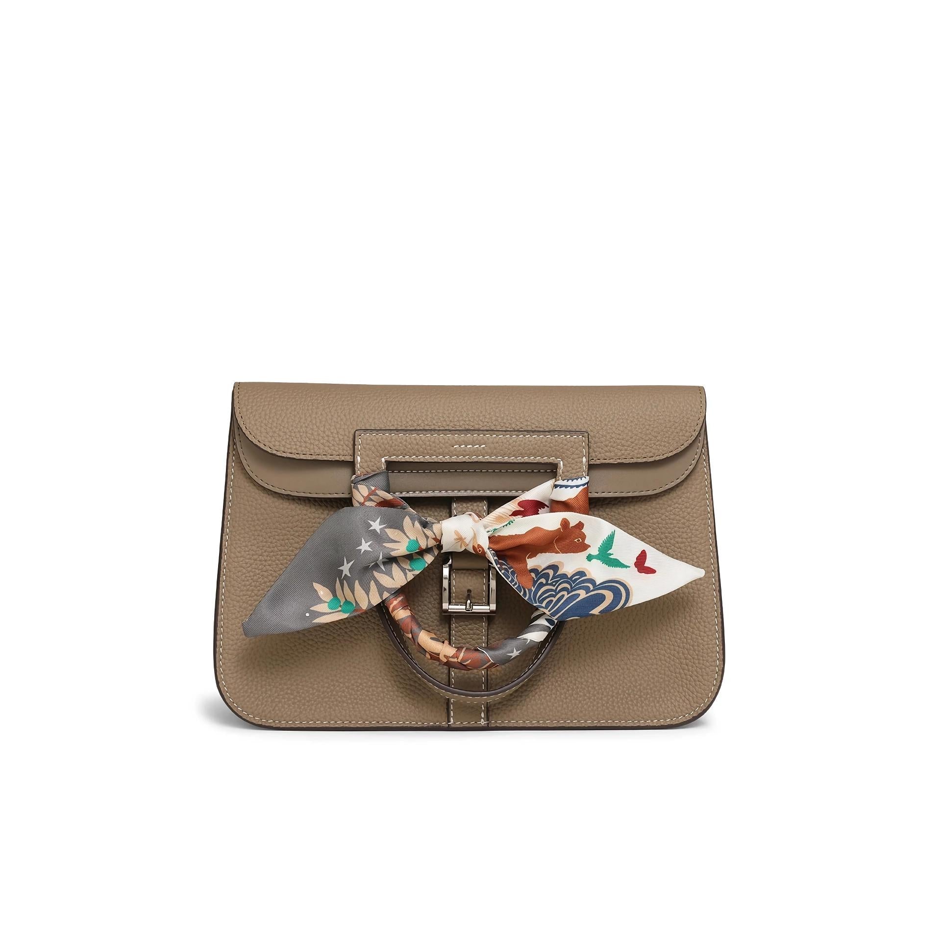 Elegant Women’s Cowhide Shoulder Bag with Bow Scarf and Adjustable Strap Trendha