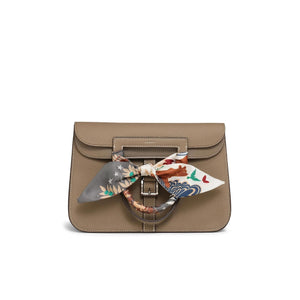 Elegant Women’s Cowhide Shoulder Bag with Bow Scarf and Adjustable Strap Trendha