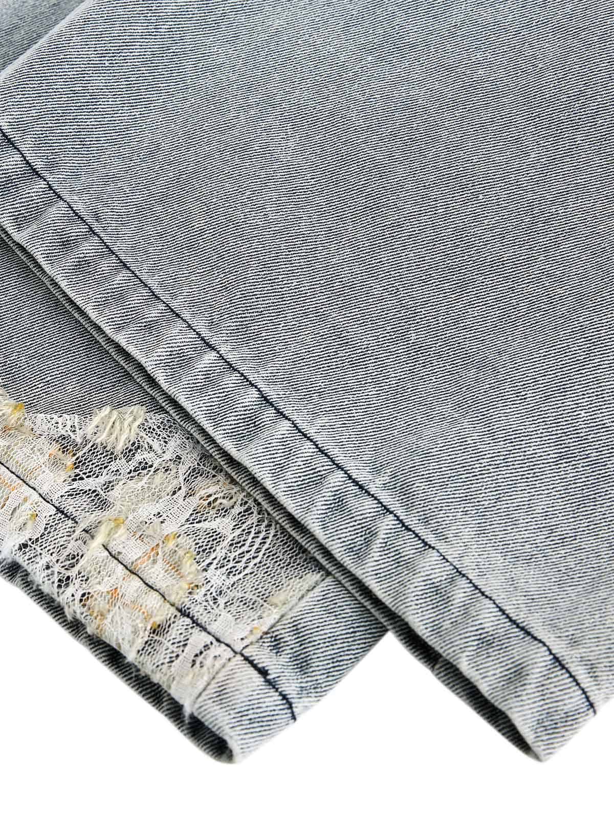 Ripped Lace Patchwork Straight Jeans - Goatlv
