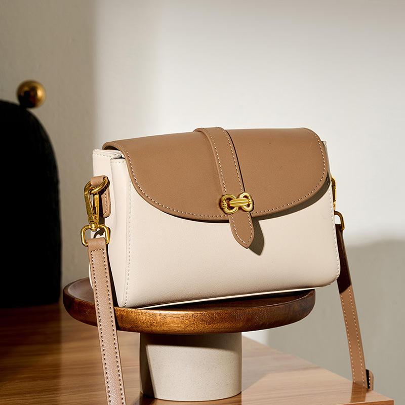 Elegant Small Square Messenger Bag with Gold Buckle & Bow - Leather Shoulder Bag Trendha