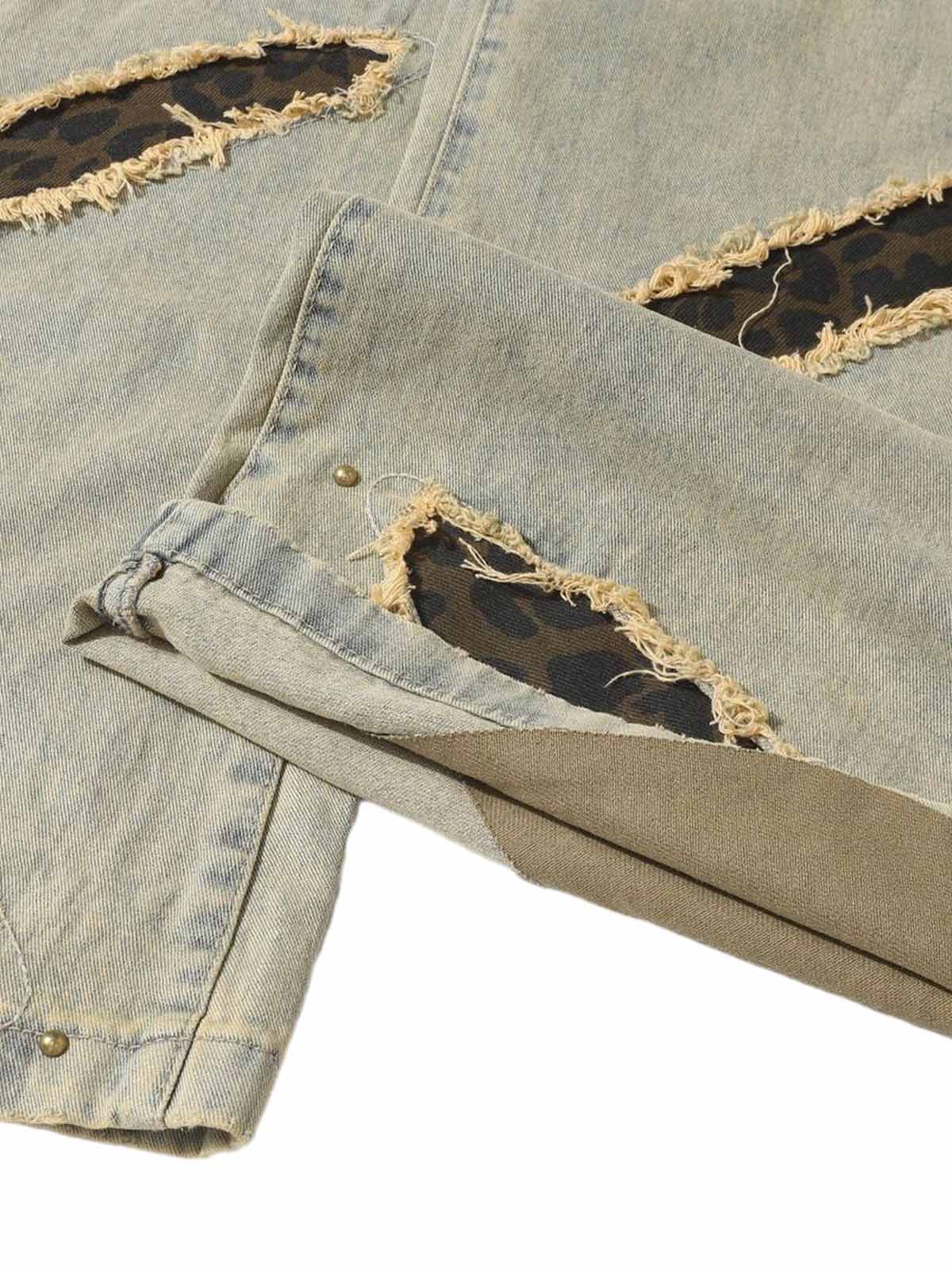 Distressed Raw Edge Patch Jeans - Goatlv