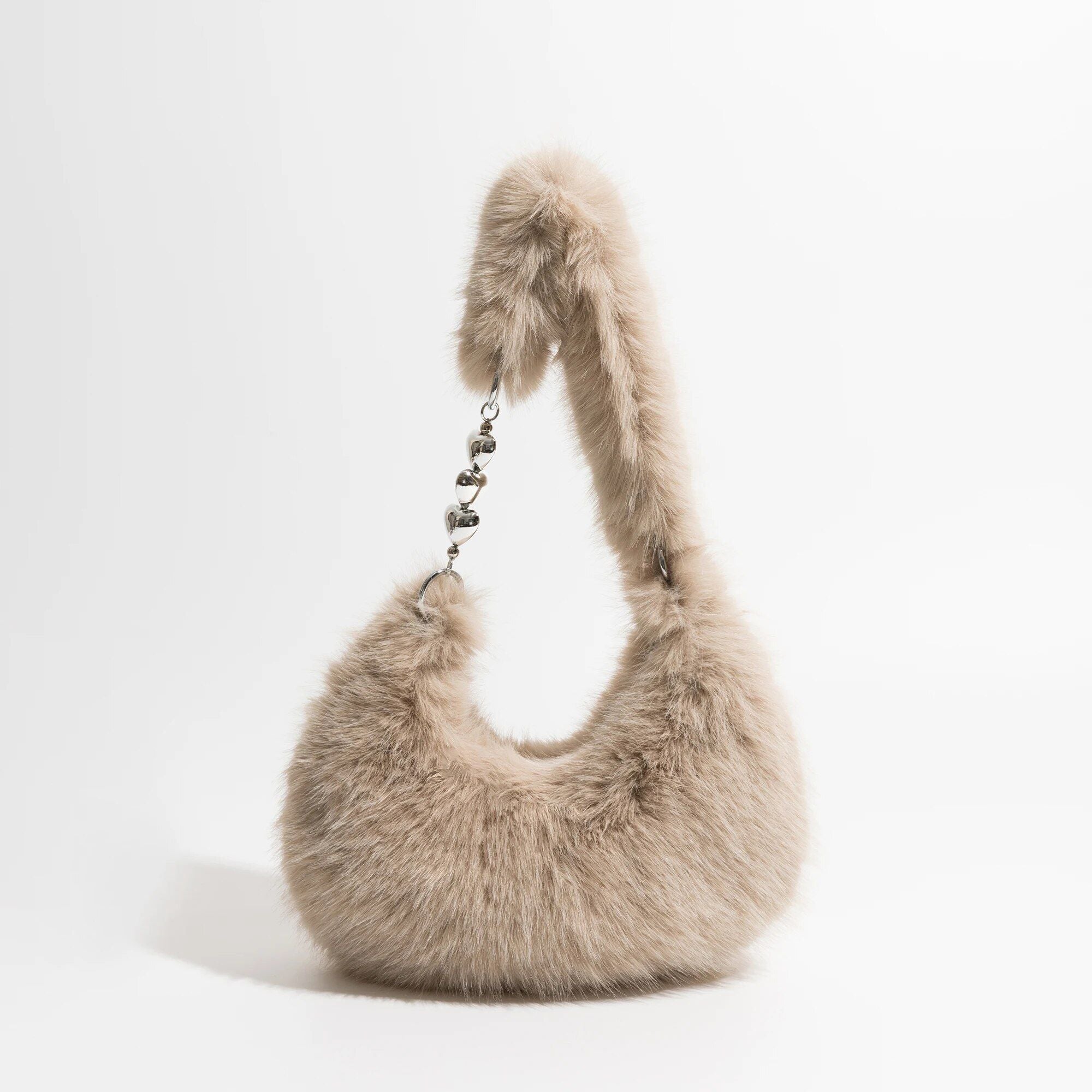 Chic Fuzzy Faux Fur Half Moon Shoulder Bag Trendha