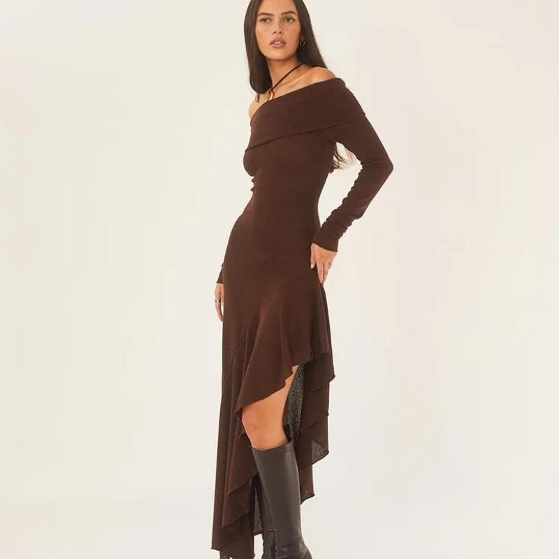 Chic Off-Shoulder Ruffle Long Dress Nyzzle