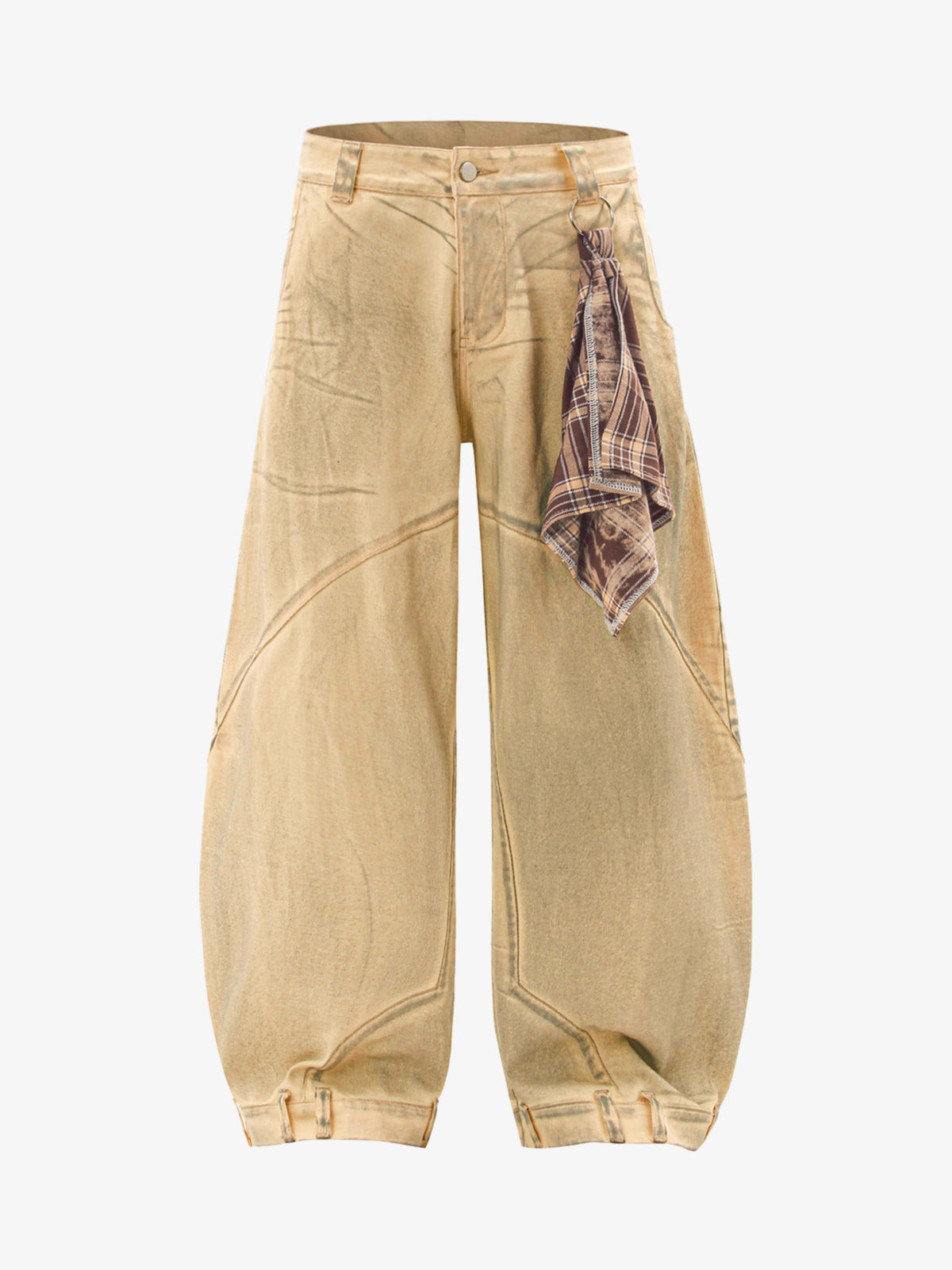 Washed Distressed Detachable Scarf Barrel Jeans - Goatlv