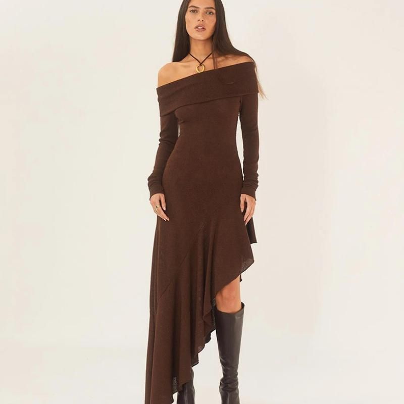 Chic Off-Shoulder Ruffle Long Dress Nyzzle