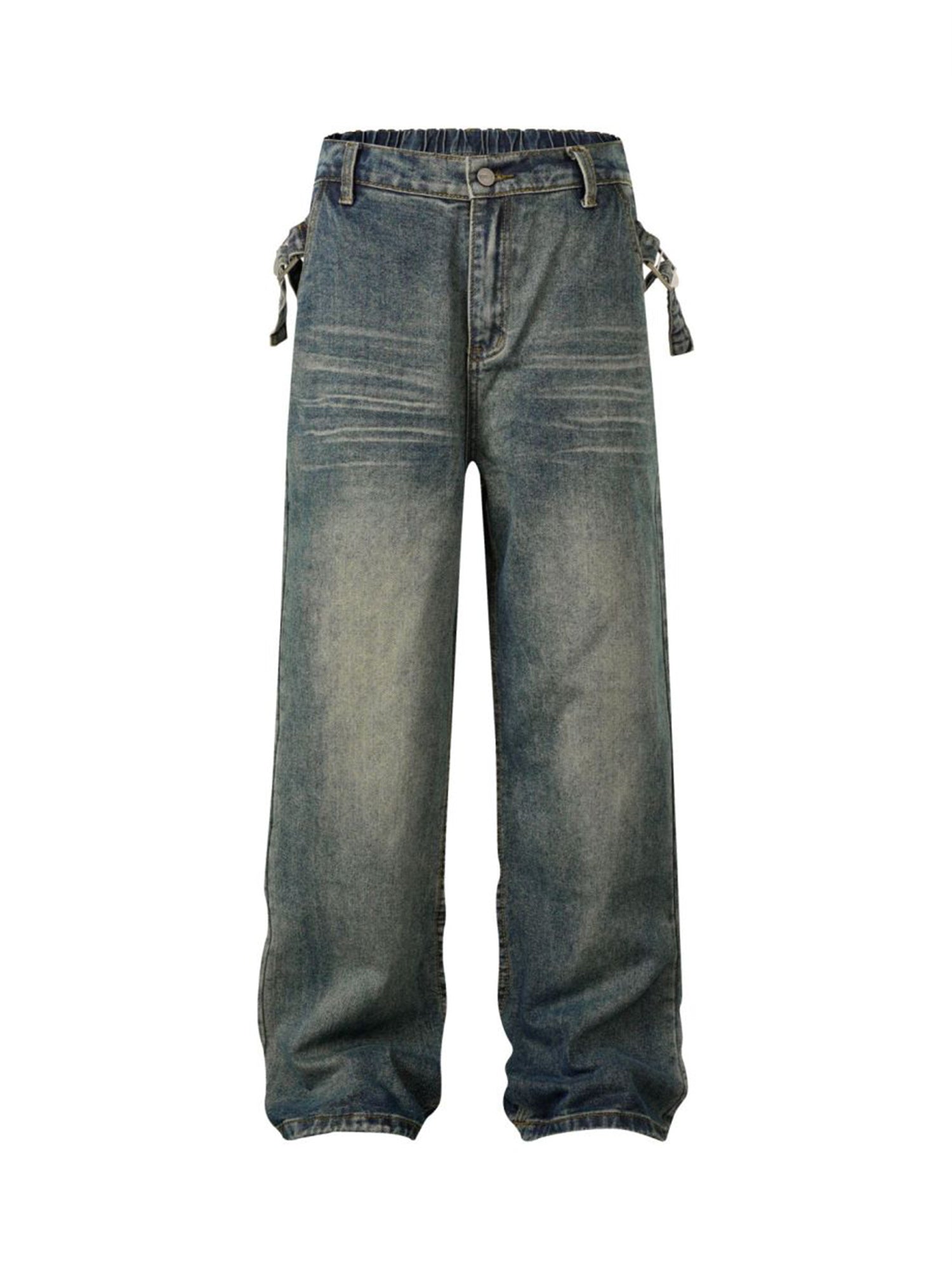 Goatlv Washed Distressed Waistband Straight Jeans - Goatlv