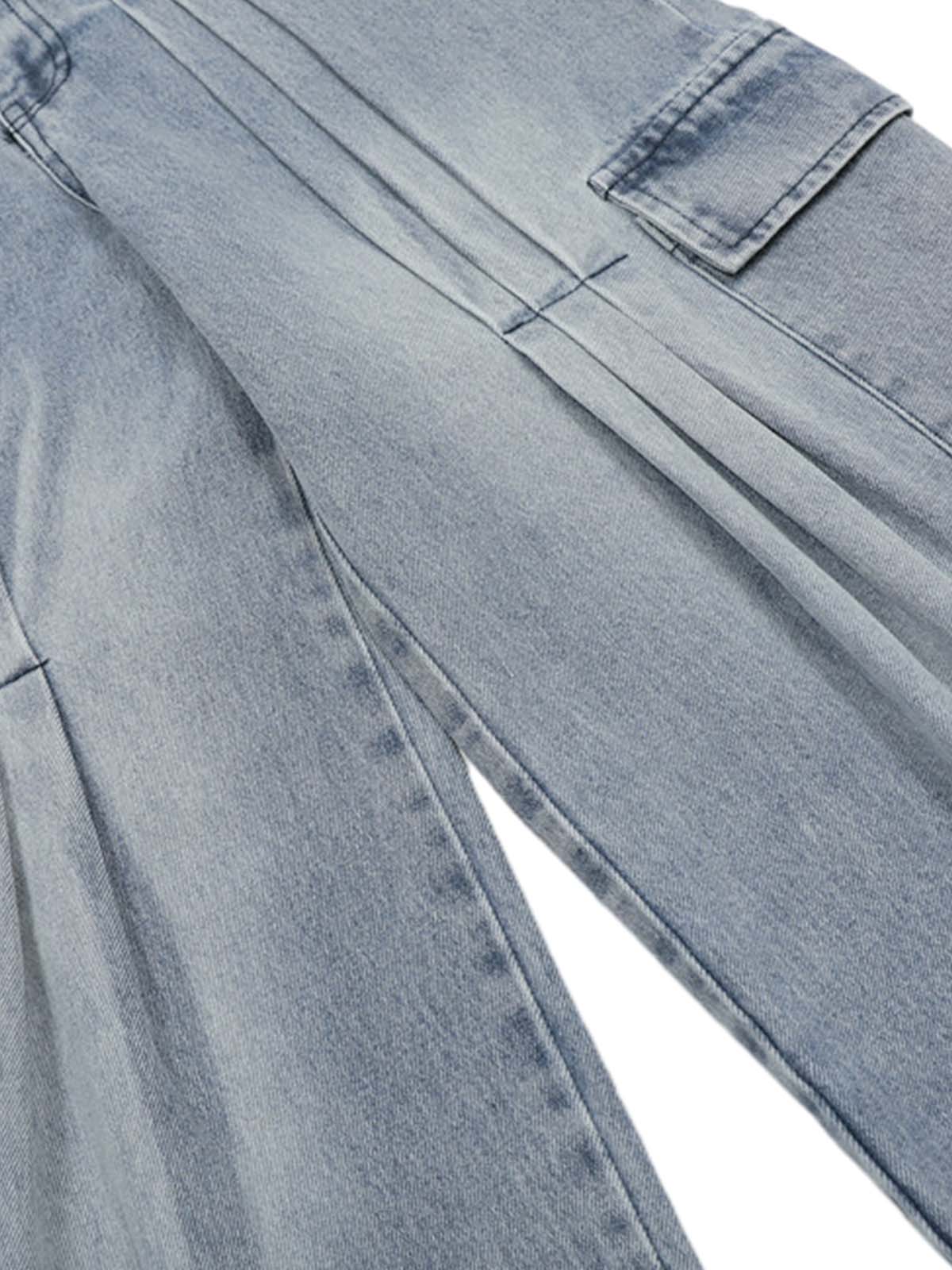 Side-Scarf Pleated Baggy Jeans - Goatlv