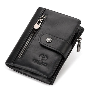 Genuine Leather Slim Wallet with Zipper Coin Pocket Trendha