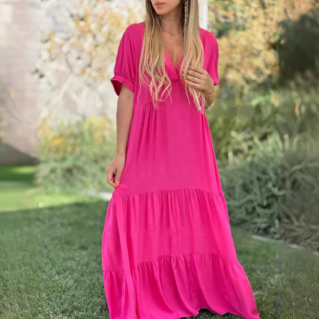 Women's Fashion Casual V-neck Long Dress Nyzzle