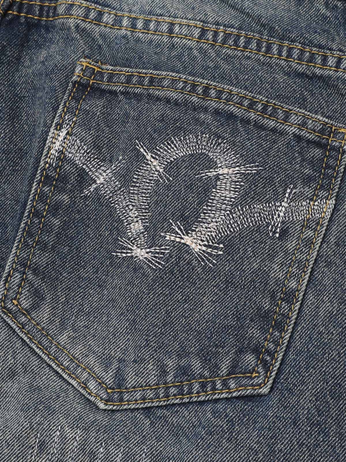 Distressed Camouflage Patchwork Jeans - Goatlv