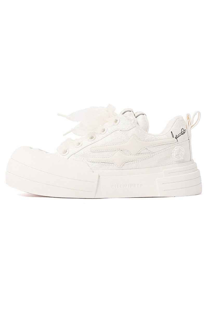 Silk All White Platform Canvas Chunky Sneakers