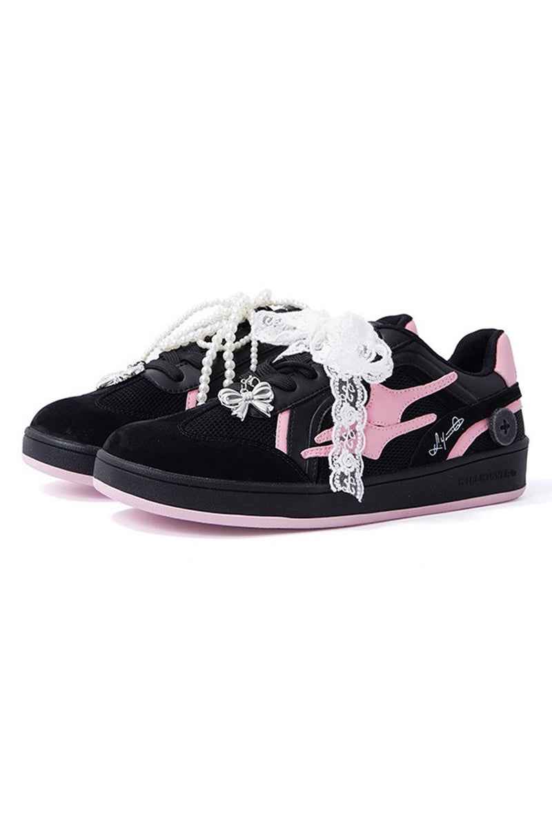 Black and Pink Court Sneakers