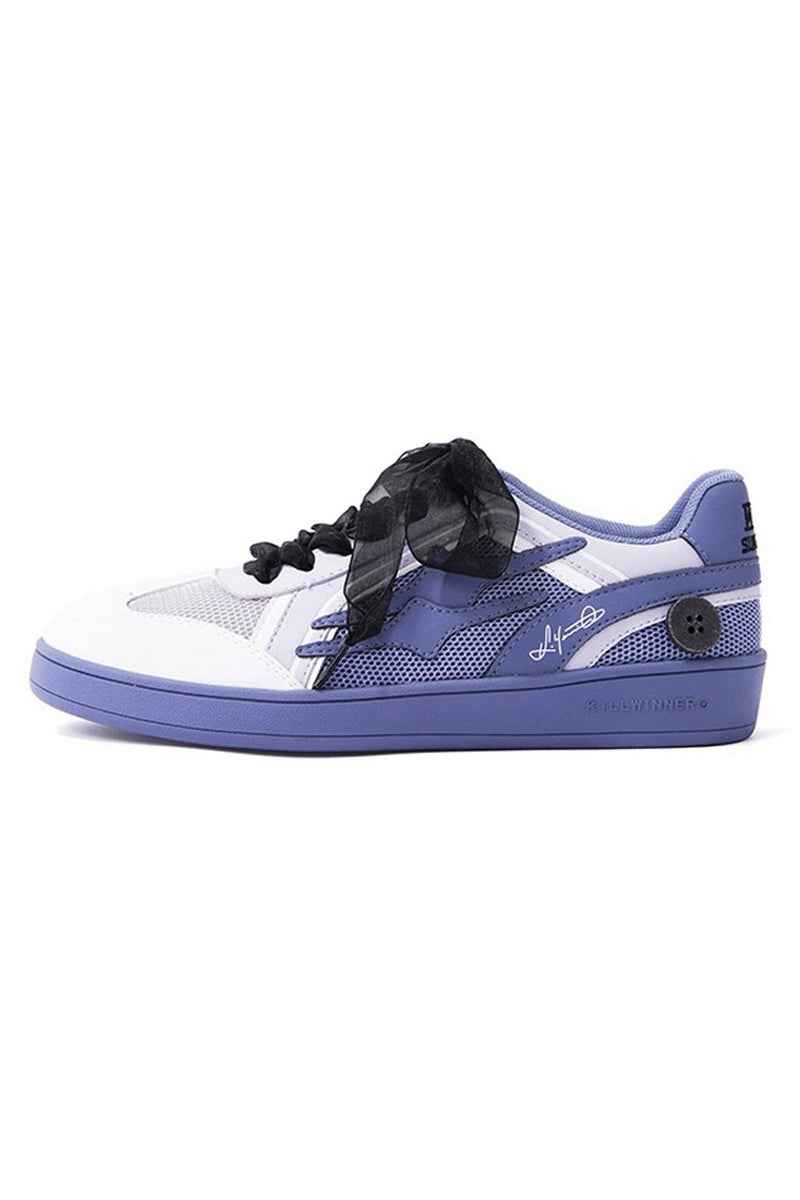 Mesh Low-Top Sneakers White and Periwinkle Blue