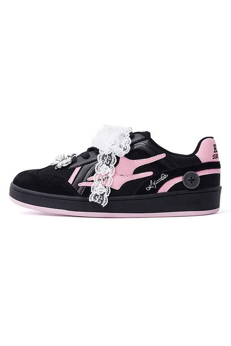 Black and Pink Court Sneakers