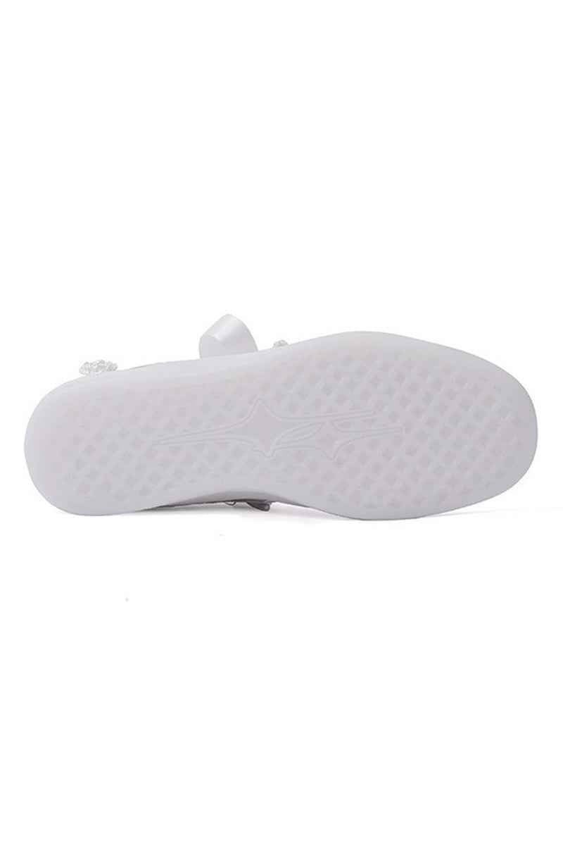 All White Low-Top Sneakers with Satin Laces