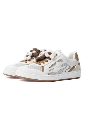 White Mesh Sneakers with Crochet Laces