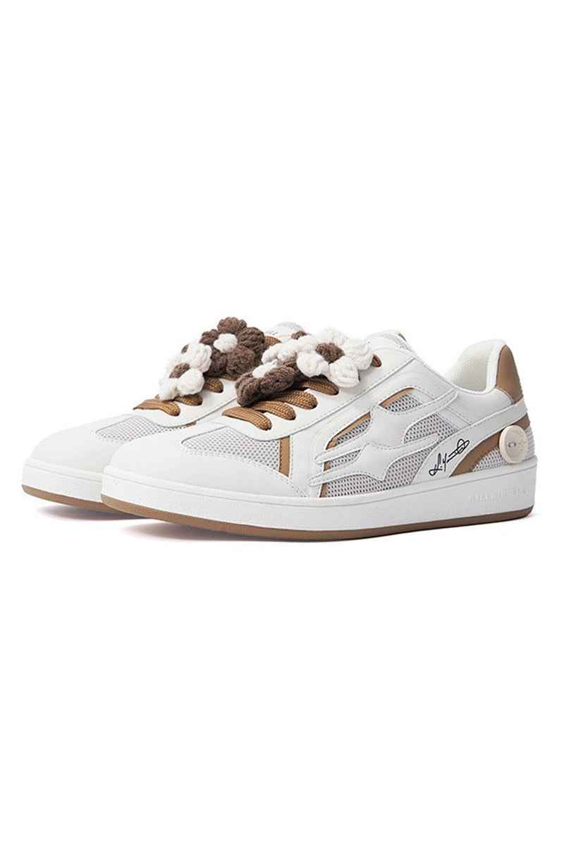 White Mesh Sneakers with Crochet Laces