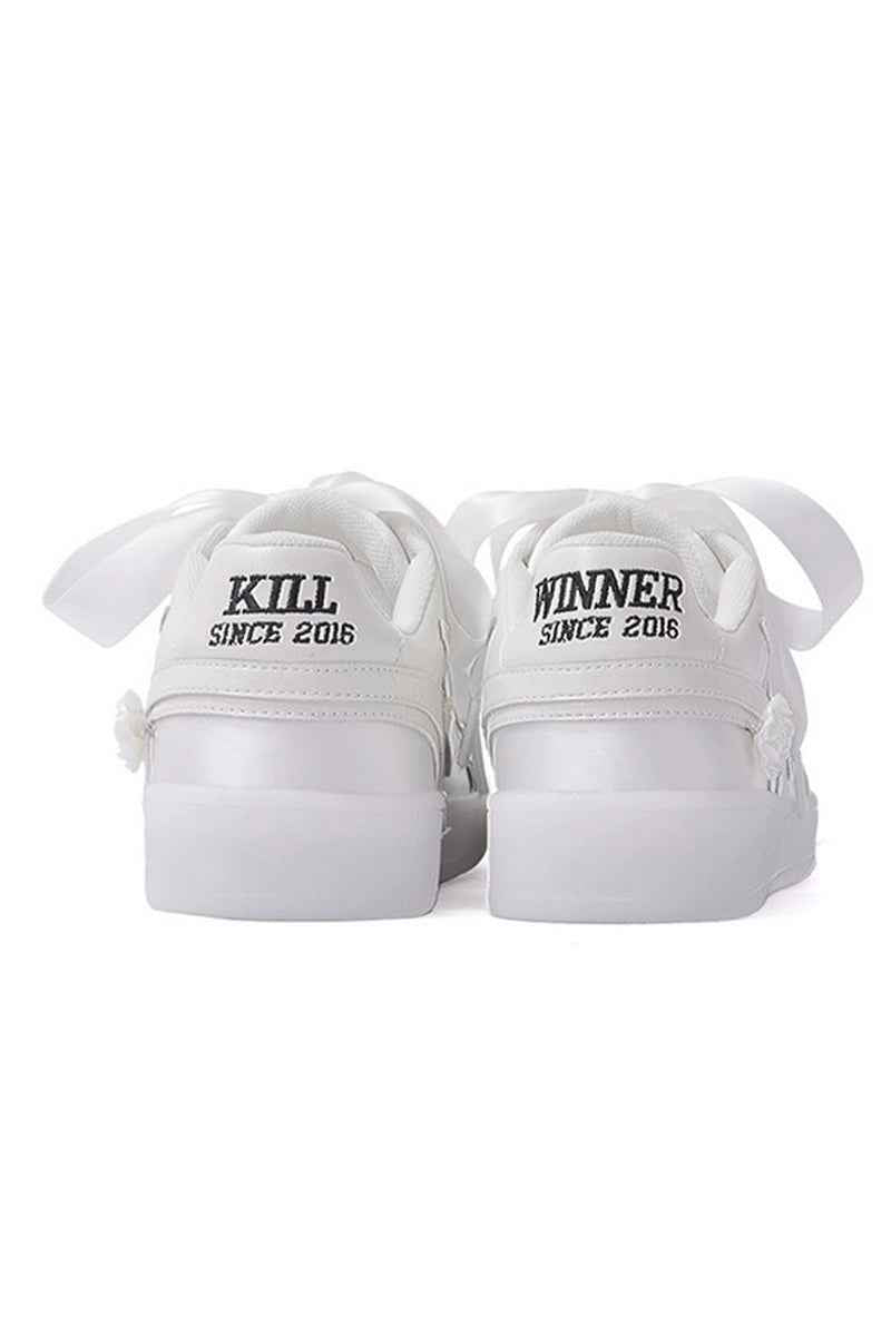 All White Low-Top Sneakers with Satin Laces