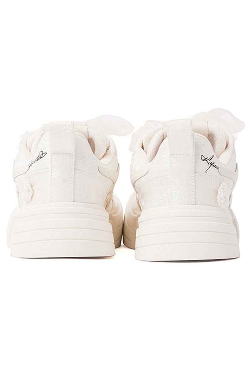Silk All White Platform Canvas Chunky Sneakers