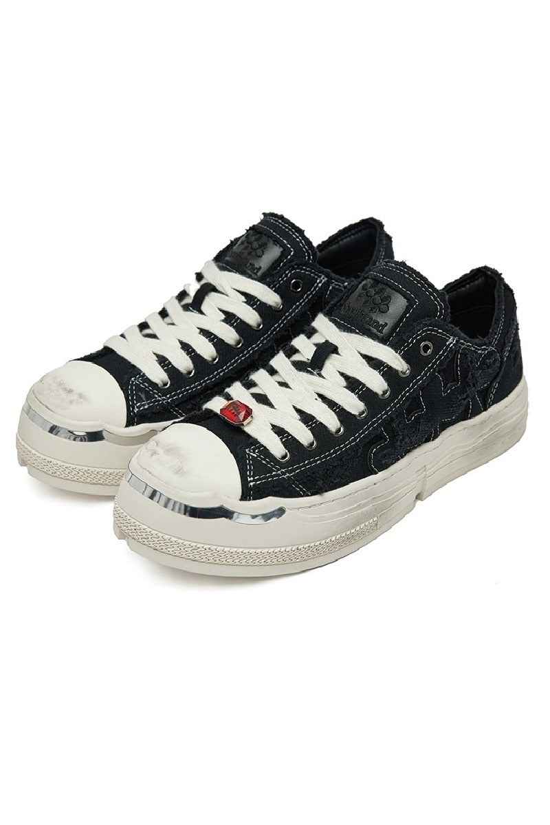 Pattern Canvas Sneakers Black White with Chrome Toe Cap
