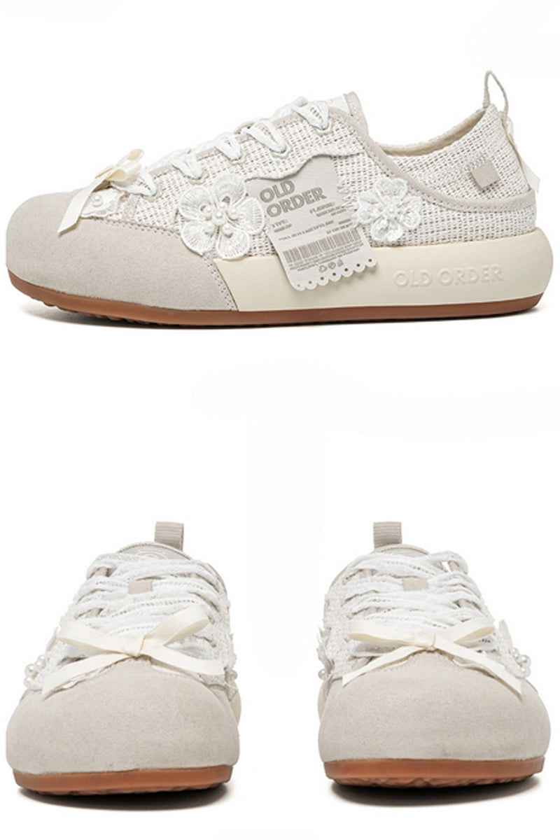 Lace Bow Sneakers Cream White