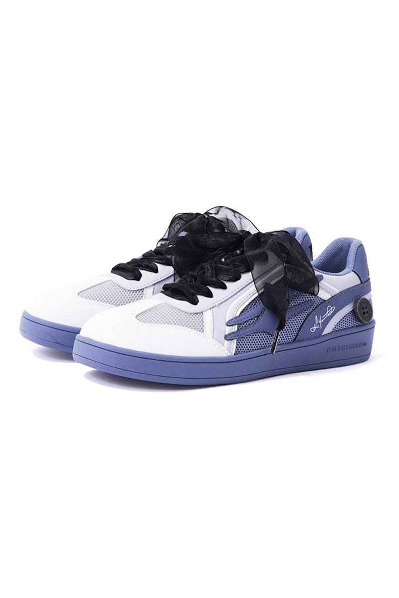 Mesh Low-Top Sneakers White and Periwinkle Blue