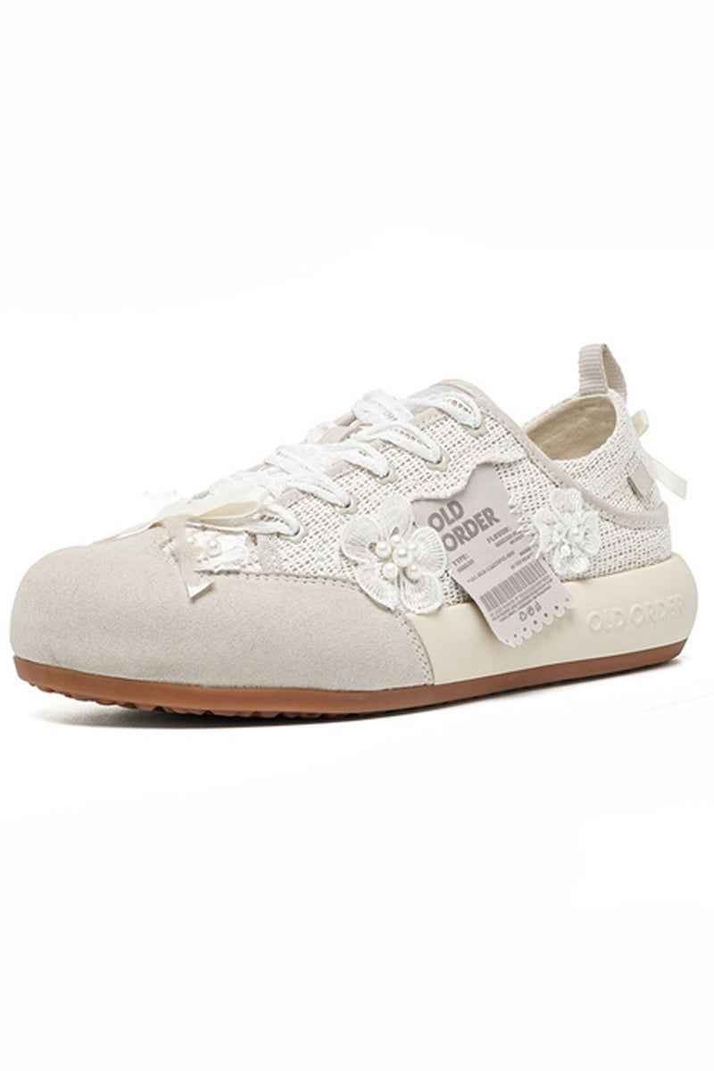 Lace Bow Sneakers Cream White